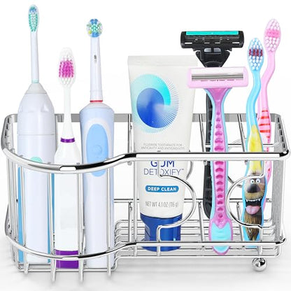 Simple Houseware Multi-Functional 6 Slots Toothbrush Holder, Chrome - color: Chrome, size: Freestanding