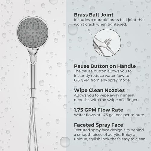 Pfister HydroFuse Handheld Shower Head, Hose Included, Magnetic Docking, 6-Function, 1.75 GPM, Polished Chrome Finish, 016WS2HFM01CC - color: Polished Chrome, size: 1.75 GPM