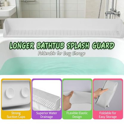 Kids Bathtub Splash Guard, Shelf & Toddler Bath Toy Tray - White | Bathtub Splash Guard PlayPad Shelf Area with Strong Suction Cups, Bathtub Ledge Guard, Fun Bath Time for Toddlers Baby - color: White