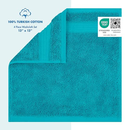 Cotton Paradise 100% Cotton Turkish Towel Set, Soft Absorbent Quick Dry, 4 Piece Washcloth Set, Ocean Aqua - color: Ocean Aqua, size: 13"x13"