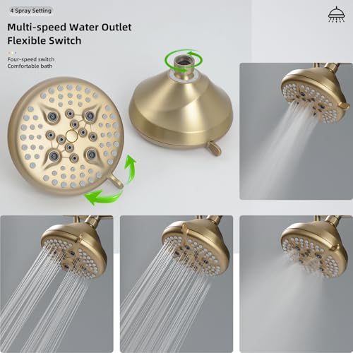 Double Shower Head with Manifold Shut-Off Valve,4 Function 2 Shower Sprayers For Couples Shower,High Pressure Dual Shower Heads Combo Set,Brushed Gold,AG1MG - color: Brushed Gold, size: 7.5
