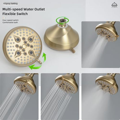Double Shower Head with Manifold Shut-Off Valve,4 Function 2 Shower Sprayers For Couples Shower,High Pressure Dual Shower Heads Combo Set,Brushed Gold,AG1MG - color: Brushed Gold, size: 7.5