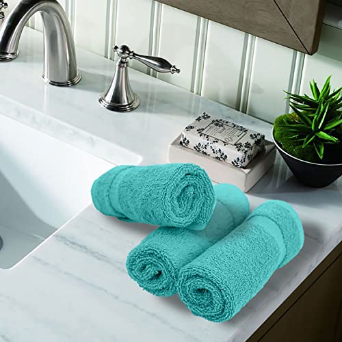 Luxury Hotel & Spa Towel Turkish Cotton Washcloths - Aqua - Dobby Border - Set of 6 - color: Aqua Blue, size: 6-Piece Washcloth