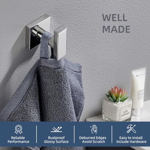 Angle Simple Bathroom Towel Hook, Square Robe Coat Hook, Polished Chrome | Solid SUS304 Stainless Steel, Modern & Heavy Duty Bath Towel Holder, for Shower Kitchen Entryway, Screws Wall Mount - color: Polished Chrome