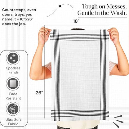 Black and White Kitchen Towels 12 Pack, 16x26 Inch, 100% Cotton Waffle Weave, Super Absorbent, Quick Dry, Reusable Dish Towels for Cleaning, Drying, Cooking, Washing - color: Black, White, style: 12 Pack