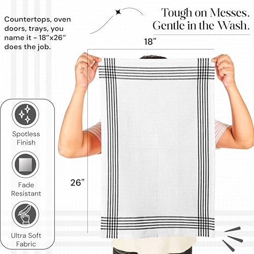 Black and White Kitchen Towels 12 Pack, 16x26 Inch, 100% Cotton Waffle Weave, Super Absorbent, Quick Dry, Reusable Dish Towels for Cleaning, Drying, Cooking, Washing - color: Black, White, style: 12 Pack