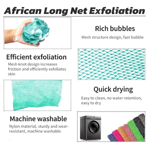SPMKTBOZAI African Net Sponge Authentic, Exfoliating Net for Body Back | African Net Sponge with Knots| Long Stretch| African Net for Sensitive Skin| Durable & Quick Dry| Daily Use| Mint Green - color: Mint Green