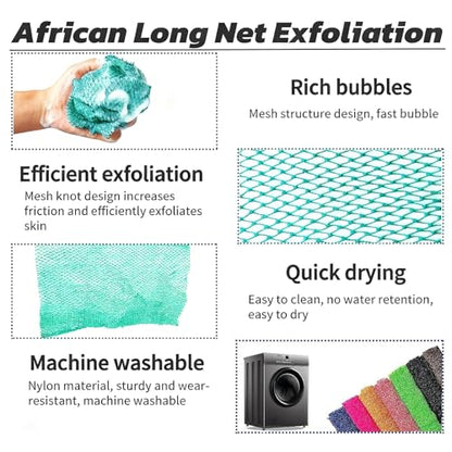 SPMKTBOZAI African Net Sponge Authentic, Exfoliating Net for Body Back | African Net Sponge with Knots| Long Stretch| African Net for Sensitive Skin| Durable & Quick Dry| Daily Use| Mint Green - color: Mint Green