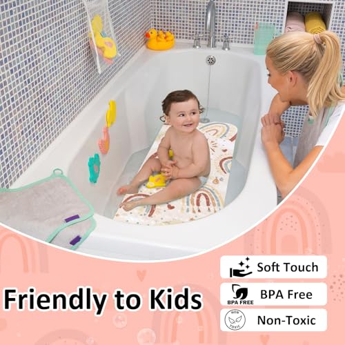Topotdor Kids Bathtub Mat Non Slip, Tub Mat with Suction Cups 40x16 Inch | Boho Bath Mats for Baby , Extra Long Washable Bath Tub Mat with Drain Holes for Bathroom inside Tub - color: Boho Rainbow