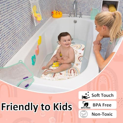 Topotdor Kids Bathtub Mat Non Slip, Tub Mat with Suction Cups 40x16 Inch | Boho Bath Mats for Baby , Extra Long Washable Bath Tub Mat with Drain Holes for Bathroom inside Tub - color: Boho Rainbow