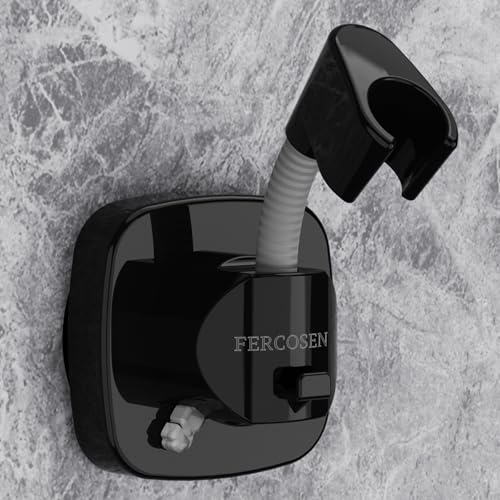 Shower Head Holder with Suction | 360° Swivel | Black | Tool-free install in seconds, 360° swivel head, 10kg built-in storage hook, removable, rust-resistant, strong suction grip - color: Black