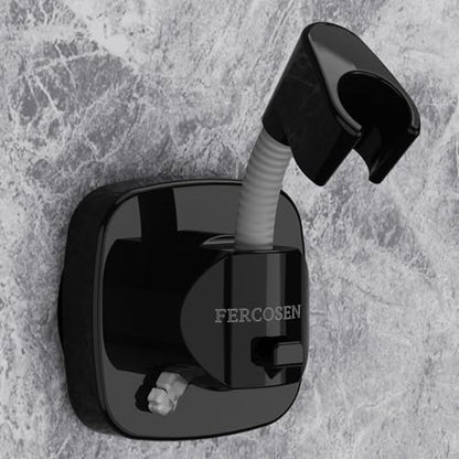 Shower Head Holder with Suction | 360° Swivel | Black | Tool-free install in seconds, 360° swivel head, 10kg built-in storage hook, removable, rust-resistant, strong suction grip - color: Black
