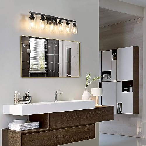 6-Light Black Vanity Lights 38'' Modern Bathroom Vanity Lighting Fixtures Above Mirror? Industrial Matte Bathroom Light Fixtures, Bath Wall Light Fixtures, Black Wall Sconces - color: Black, size: 6-light