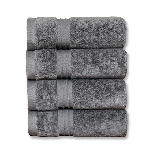 Milara Turkish Super-Plush Wash Cloths Set 4-Piece | Premium 100% Cotton Washcloths Absorbent, Durable with Hanging Loops | Anthracite (Dark Gray) Bath Washcloths, (13 x 13 Inch) - color: Anthracite (Dark Gray), size: Wash Cloth (4 Pcs) - 13" x 13"