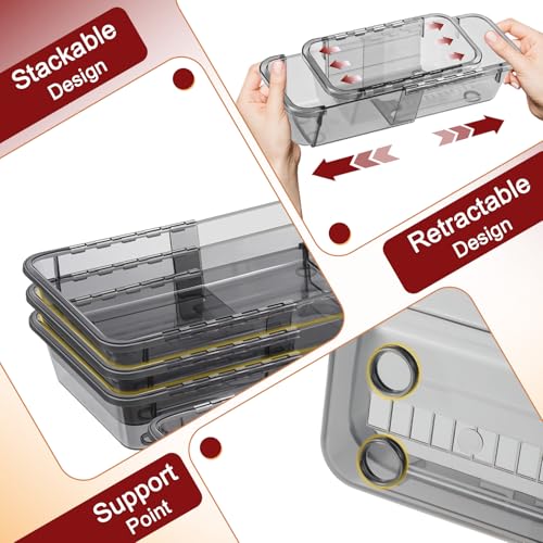 8 PCS Black Expandable Drawer Organizer, Medium Drawer Organizers and Storage, Vanity Dividers, Acrylic Storage Bins for Makeup, Jewelry Gadgets for Kitchen, Bedroom, Bathroom, Office - size: 8 Pcs Medium