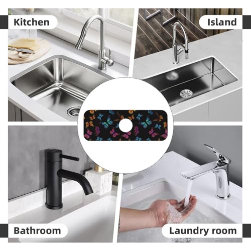 Butterfly Abstract Butterflies Kitchen Sink Splash Guard Faucet Mat Super Absorbent Fast Drying Mat Sink Gadgets-Fast Drying Pad Sink Mat For Kitchen Bathroom (15" X 5.5" ) - color: Butterfly