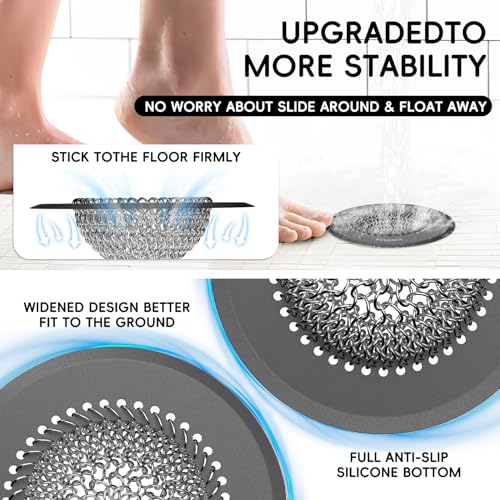 Shower Hair Drain Catcher, 4.4" Anti-Clog Bathtub Drain Cover, Dark Gray | Reversible Flip Clean, Fast Drainage, Anti-Slip Base, Rust-Proof, Fits Pop-Up & Regular Drains, 304 Stainless Steel, Patented - color: Dark Gray