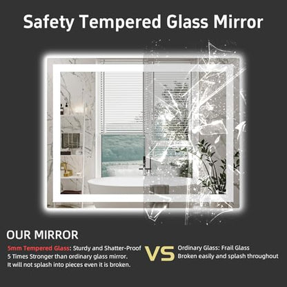 36"x 30" LED Bathroom Mirror with Lights, Smart Dimmable Vanity Mirrors for Wall, Anti-Fog, Dimmable, Backlit + Front Lit, Memory Shatterproof Smart Mirror for Bathroom (Horizontal/Vertical) | Front & Backlit, Memory Function, HD Tempered Glass Vanity Mir