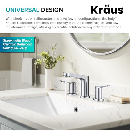KRAUS Indy Widespread Bathroom Faucet in Chrome with 2 Handles, Pop Up Drain and Supply Lines, FUS-14103CH - color: Chrome, style: Widespread