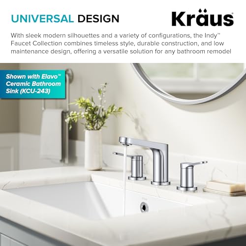 KRAUS Indy Widespread Bathroom Faucet in Chrome with 2 Handles, Pop Up Drain and Supply Lines, FUS-14103CH - color: Chrome, style: Widespread