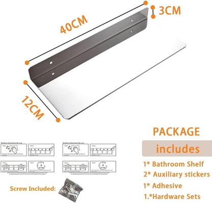 15.74 Inch Stainless Steel Floating Shelf Organiser Wall Mounted Bathroom Shelf Shower Caddy Brush Finish Simple Style Kitchen Shelf Sliver Chrome Finish - color: Sliver Chrome, size: 15.74 Inch
