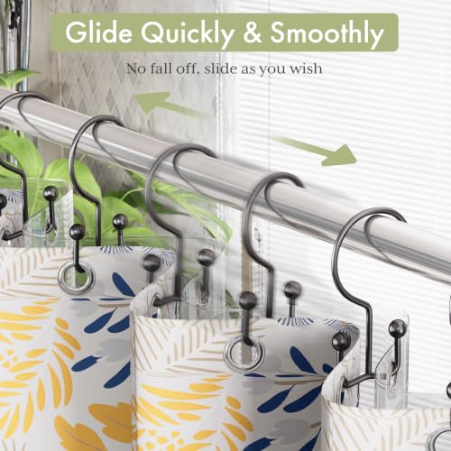 Shower Curtain Hooks Black Double Shower Curtain Hooks, Shower Curtain Rings Sturdy Stainless Steel Shower Hooks for Bathroom Shower Curtain Rod, 12Pcs Shower Curtain Hangers - color: Black, style: Double Hooks-2