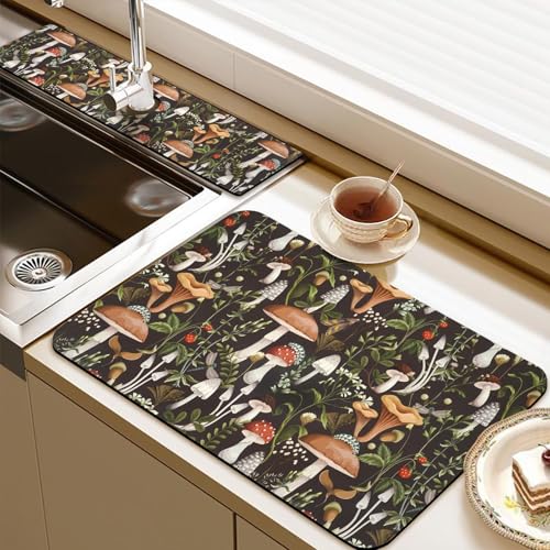 19.5" x 12" Dish Drying Mat & 24" x 5.5" Sink Splash Guard, Super Absorbent Drainer Rack Mat for Kitchen Counter Coffee Bar - color: Black, size: 19.5"*12"+24"*5.5"