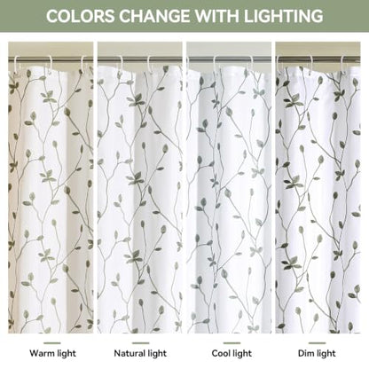 Embroidered Leaf Farmhouse Shower Curtain,Faux Linen,72x72,White Sage Green | Boho Modern Shower Curtain Set, Washable & Waterproof Fabric, Floral Shower Curtains for Bathroom with Hooks - color: White Sage Green