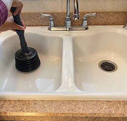 Master Plunger MP100-3 Heavy Duty Toilet Plunger Clears, Kitchen Sinks, Garbage Disposal and, Toilets Fast. Equipped with Patented Automatic Air Relief Valve, Black