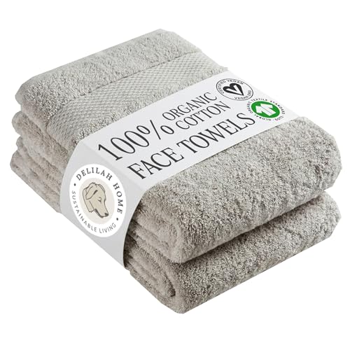 Delilah Home Turkish Cotton Bath Towels - Soft and Absorbent, 100% Organic, 700 GSM Thick Weave, Gentle for Sensitive Skin - 2 Piece Face Towel Set 13x13 Inches - Grey - color: Grey, size: Face Towels