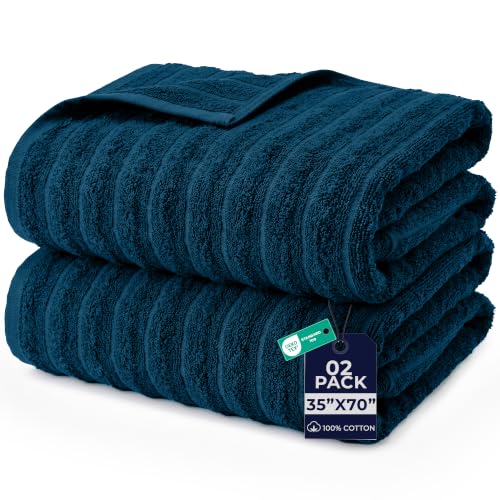 DAN RIVER Ribbed Extra Large Bath Sheets Pack of 2, 35 x 70 Inches | Oversized Bath Sheets with Full Body Coverage, Quick Dry & Highly Absorbent Bath Towels for Home, Hotel, Spa & Everyday Use - color: Blue Opal, size: Bath Sheet 35x70" (PK 2)