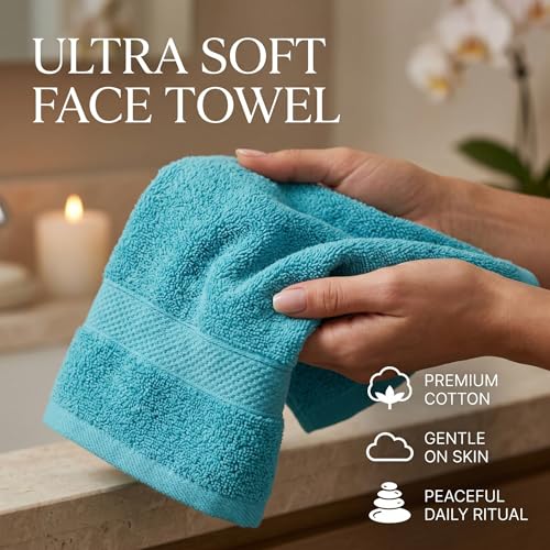 Sofea 100% Cotton Washcloths Set of 12, (12 x 12 Inch) 520 GSM Wash Cloths, Extra Soft Absorbent Quick Dry Face Towels - color: Aqua Green
