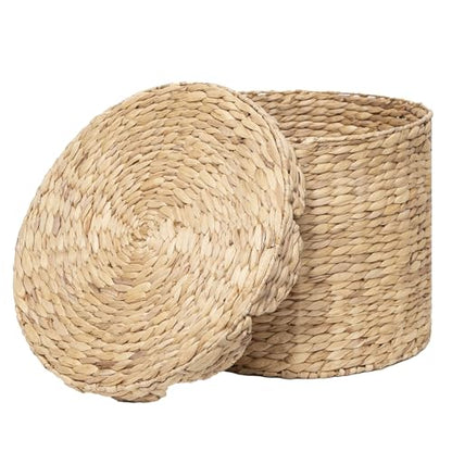 Large Round Water hyacinth Wicker Laundry hamper basket with lid | Eco-friendly,Handwoven,Natural Storage for Toys,Blankets,Dirty Clothes - Bedroom & Bathroom - size: Large