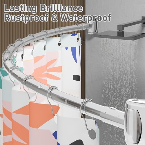 Curved Shower Curtain Rod, Need to Drill, 35-76 inches Adjustable Curved Shower Rod Rustproof Shower Rod Round Shower Curtain Rod for Bathroom, Bathtub, Stall, Stainless Steel, Chrome - color: chrome