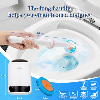 Disposable Toilet Brush, Auto-Ejecting, Includes 48 Enhanced Refills (24 Ocean, 24 Natural), Plus 3 Air-Purifying Scented Rings (Ocean, Rose, Lemon) 360° Dead-Angle-Free Cleaning - color: 1-48white