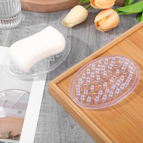 2 Pcs Plastic Soap Holder, Soap Dish Bar Saver Tray with Holes | Self-Draining, Soaps Dish Sponge Tray, for Kitchen Bathroom Shower Counter, Clear