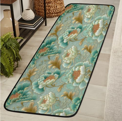 Turquoise Ethnic Embroidery 2' X 6' Washable Soft Comfort Carpet Runner Non-Slip Absorbent Area Rugs for Indoor Hallway Kitchen Laundry Bathroom Entryway Bedroom Runner Mat - color: Print 16