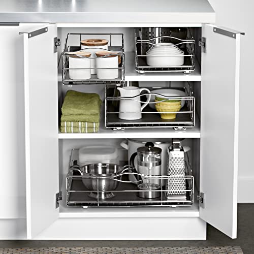 simplehuman 9-Inch Pull-Out Cabinet Organizer, Under Cabinet Sliding Drawer for Kitchen Bathroom, Heavy-Gauge Steel Frame, Removable Drip Guard, Ball-Bearing Tracks, Grey Plastic - size: 9-Inch