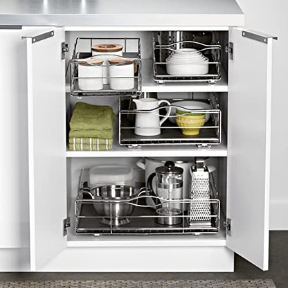 simplehuman 9-Inch Pull-Out Cabinet Organizer, Under Cabinet Sliding Drawer for Kitchen Bathroom, Heavy-Gauge Steel Frame, Removable Drip Guard, Ball-Bearing Tracks, Grey Plastic - size: 9-Inch