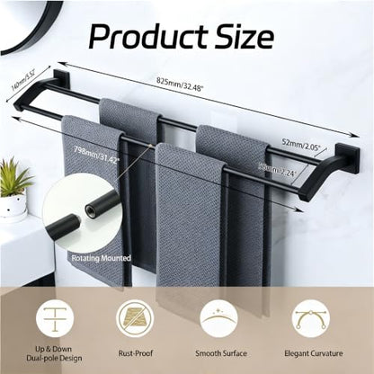 Alise Double Towel Bar,32" Towel Rack for Bathroom Wall Mounted,Matte Black | SUS304 Stainless Steel Bathroom Towel Holder, Quick Drying Towel Hanger Towel Rod, Useable Length 30.8" - color: Matte Black, size: 32-Inch(Joining Process)