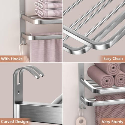 23" Towel Racks for Bathroom with Towel Bars, 3 Tier Hotel Towel Shelf Stainless Steel Wall-Mounted Holder with Towel Shelves Brushed Nickel - color: Brush Nickel