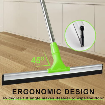 17.2"Professional Floor Scrubber Shower Squeegee,Double Flexible Rubber Silicone Broom with Long Stainless Steel Handle for Swimming Pool, Concrete Floors,Shower Tiles,Garages,Windows,Pet Hair Removal