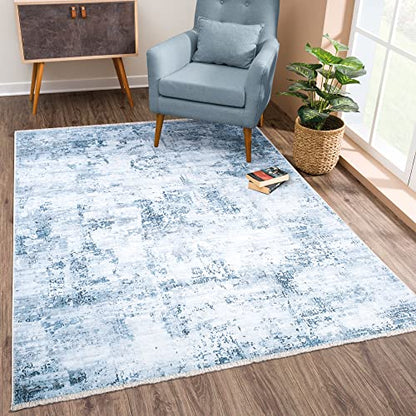 Bloom Rugs Washable Non-Slip 2x3 Rug - Blue/Gray Modern Abstract Area Rug for Living Room, Bedroom, Dining Room, and Kitchen - Exact Size: 2' x 3' - color: Blue / Gray, size: 2' x 3' (Rectangular)