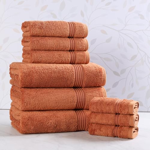 SUPERIOR Egyptian Cotton 9-Piece Towel Set, Assorted Towels for Home Bathroom, Master Bath, Decor Essentials, Includes 3 Bath, 3 Hand, 3 Face Towels/Washcloths, Quick Dry, Absorbent, Caramel Brown - color: Caramel Brown, size: 9 Piece Towel Set