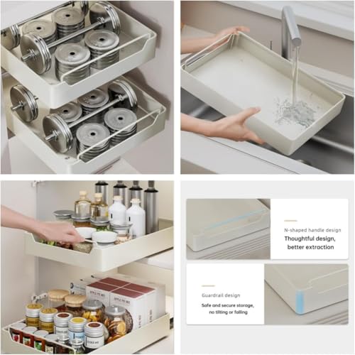 Garvee 15.7'' Pull Out Cabinet Organizer Fixed with Adhesive Durable Film,Sliding Drawers for Cabinets,No Drilling Required-Stainless Steel Material,Can Be Used for Cabinets, Bathroom Sinks - color: White