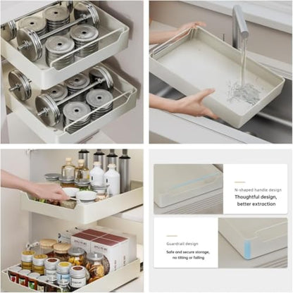 Garvee 15.7'' Pull Out Cabinet Organizer Fixed with Adhesive Durable Film,Sliding Drawers for Cabinets,No Drilling Required-Stainless Steel Material,Can Be Used for Cabinets, Bathroom Sinks - color: White