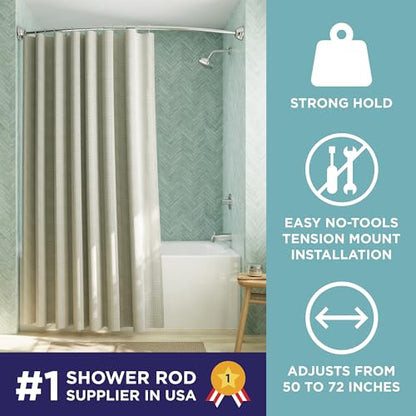 Zenna Home Curved Shower Curtain Rod, No Drill, 50-72 Inch Adjustable Tension Shower Rod for Bathroom, Rustproof, Non-Slip, Adds Room in Shower, Chrome - color: Chrome
