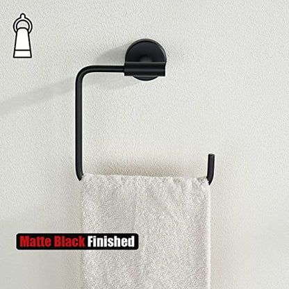 JQK Black Towel Ring, Stainless Steel Square Ring Towel Holder for Bathroom, 6 Inch Matte Black Wall Mount, TR140-PB - color: Black