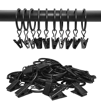 40 Pack Curtain Rings with Clips, Drapery Clips with Rings, Drapes Rings 1.26 in Interior Diameter, Fits up to 1 in Curtain Rod, Black - color: Black, size: 1.26" I D 40 Pack