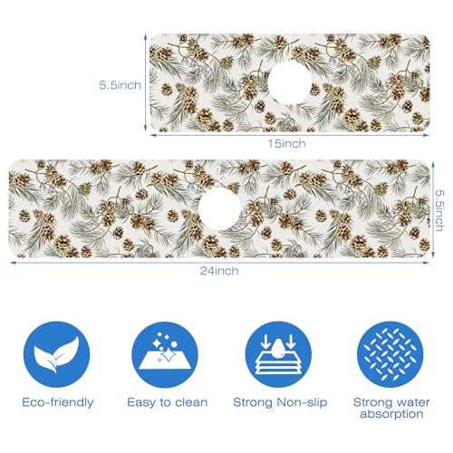 Abstract Pine Cones Sink Faucet Absorbing Mat Splash Guard Behind Faucet Sink Mat Absorbent Fast Drying Faucet Draining Mat for Bathroom Kitchen 5.5"×24" - size: 24" x 5.5"